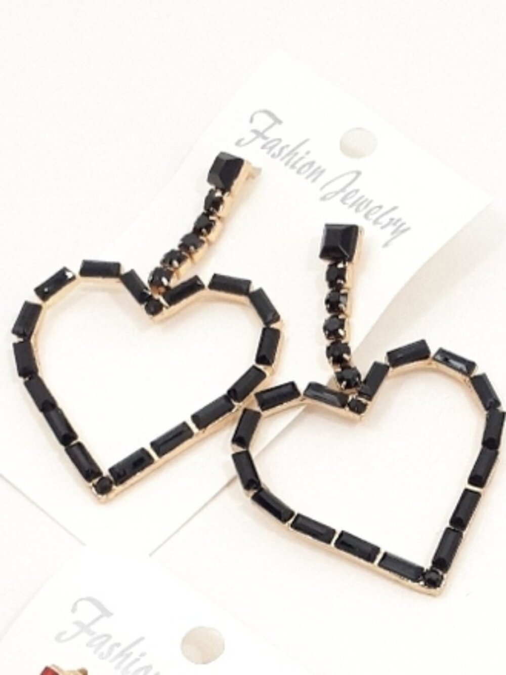HEART Earrings with Black Crystals Color Trendy Jewelry